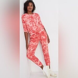 Anthropologie Janelle Waffle Pink Tie Dye Joggers‎ Size XS